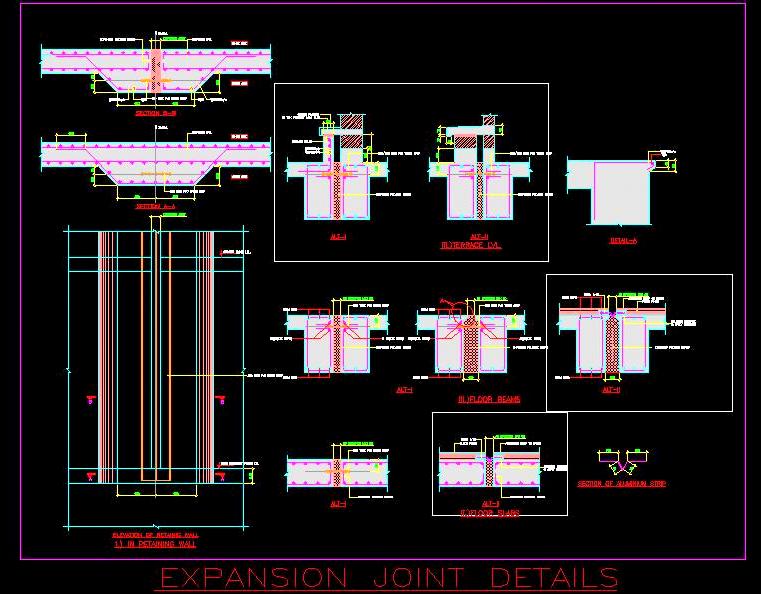 Retaining Wall Section CAD Drawing with Expansion Joint Details